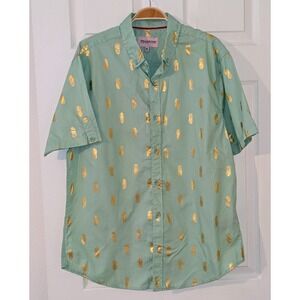 Drill Clothing Co Mens XL Mint Green‎ Button Down Gold Pineapple Shirt NWT